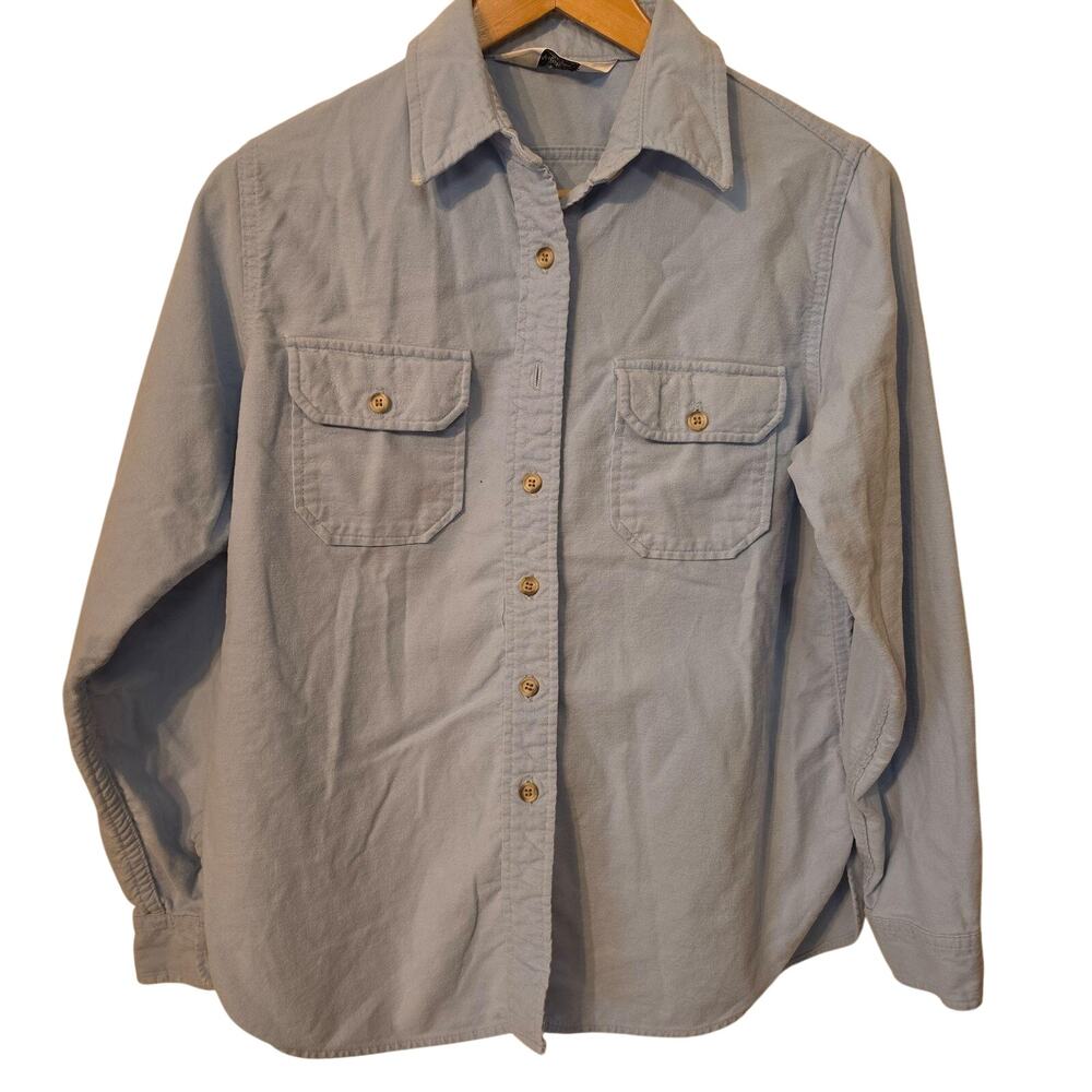 Woolrich Shirt Womens Medium Blue Cotton Button Up Long Sleeve Pockets Casual